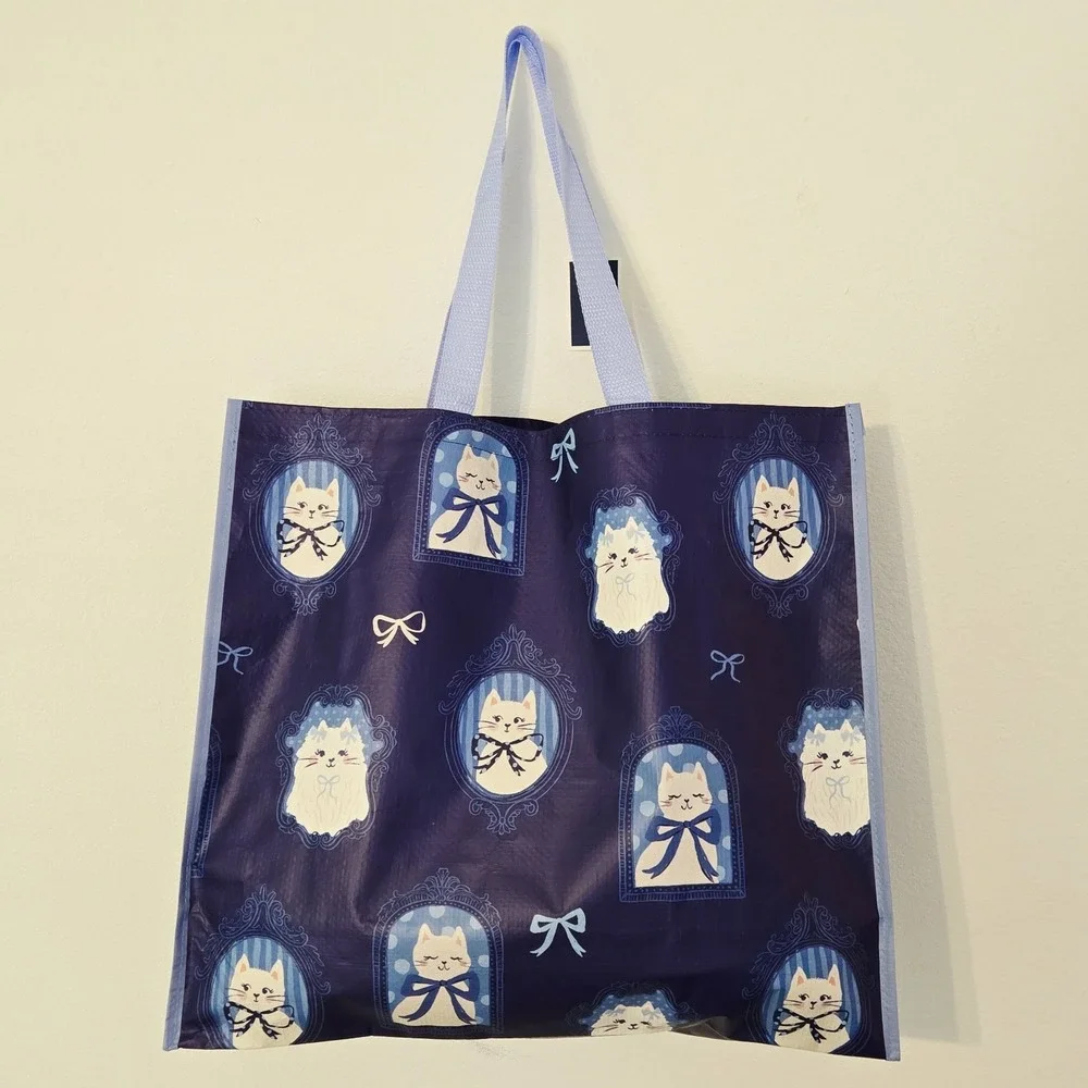 Cats Cat Pictures Picture Frames Collage Bows Gift Tote Bag New Marshalls Blue
